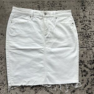 White denim skirt, size 12 (small stain!)